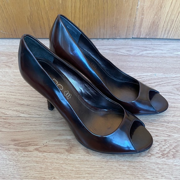 NWT ALDO WOMEN’S OPEN TOE HIGH HEELED BROWN SHOES SIZE 37 US SIZE 6.5-7 - Picture 13 of 15